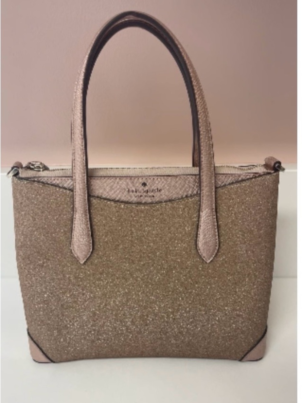 Kate Spade Rose Gold Glitter Tote with Double Handles
